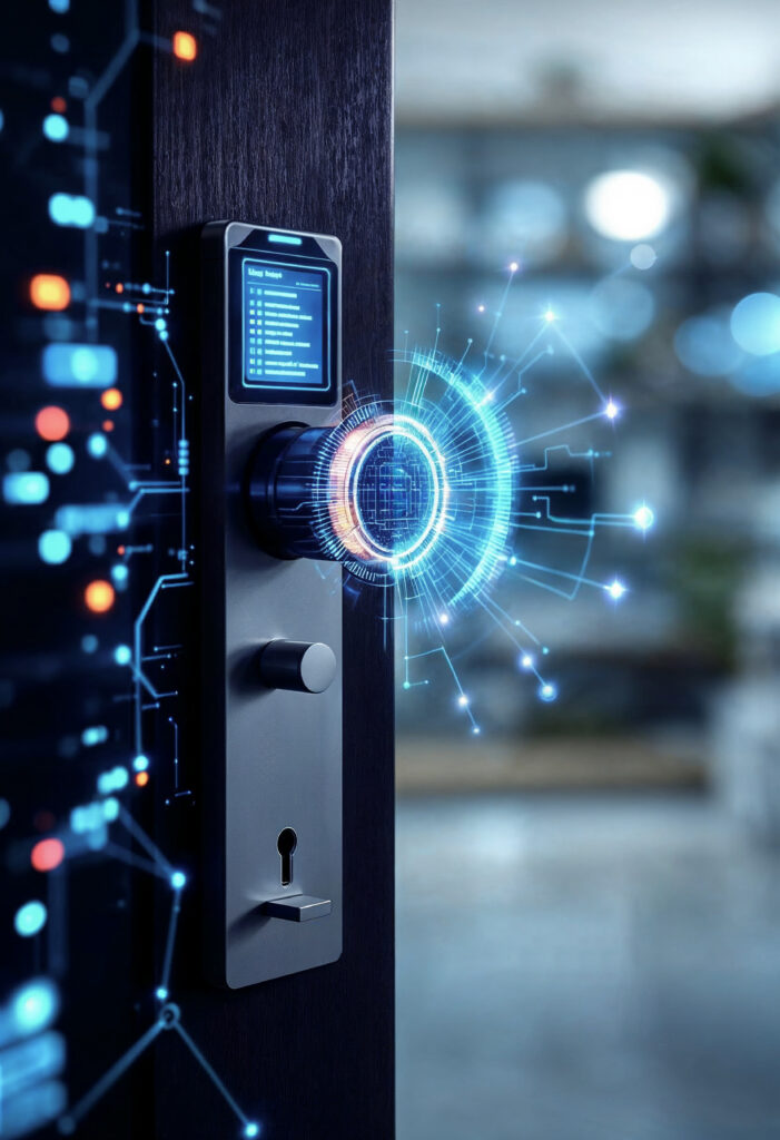 intelligentes-schloss-mit-digitaler-schnittstelle-und-futuristischem-design